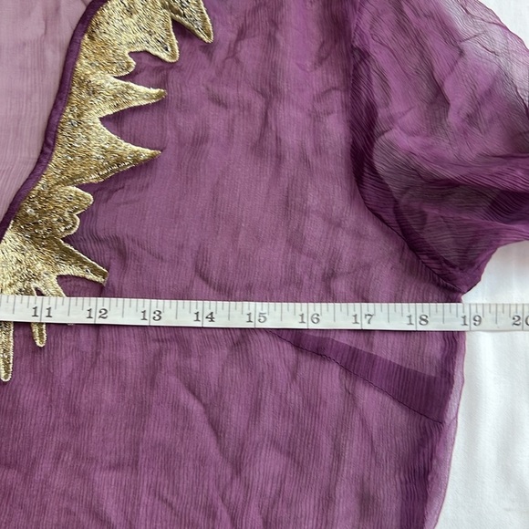 ZBD Design Embroidered silk witchy fairy grunge Sheer Purple Gold Blouse SZ M - Picture 7 of 8